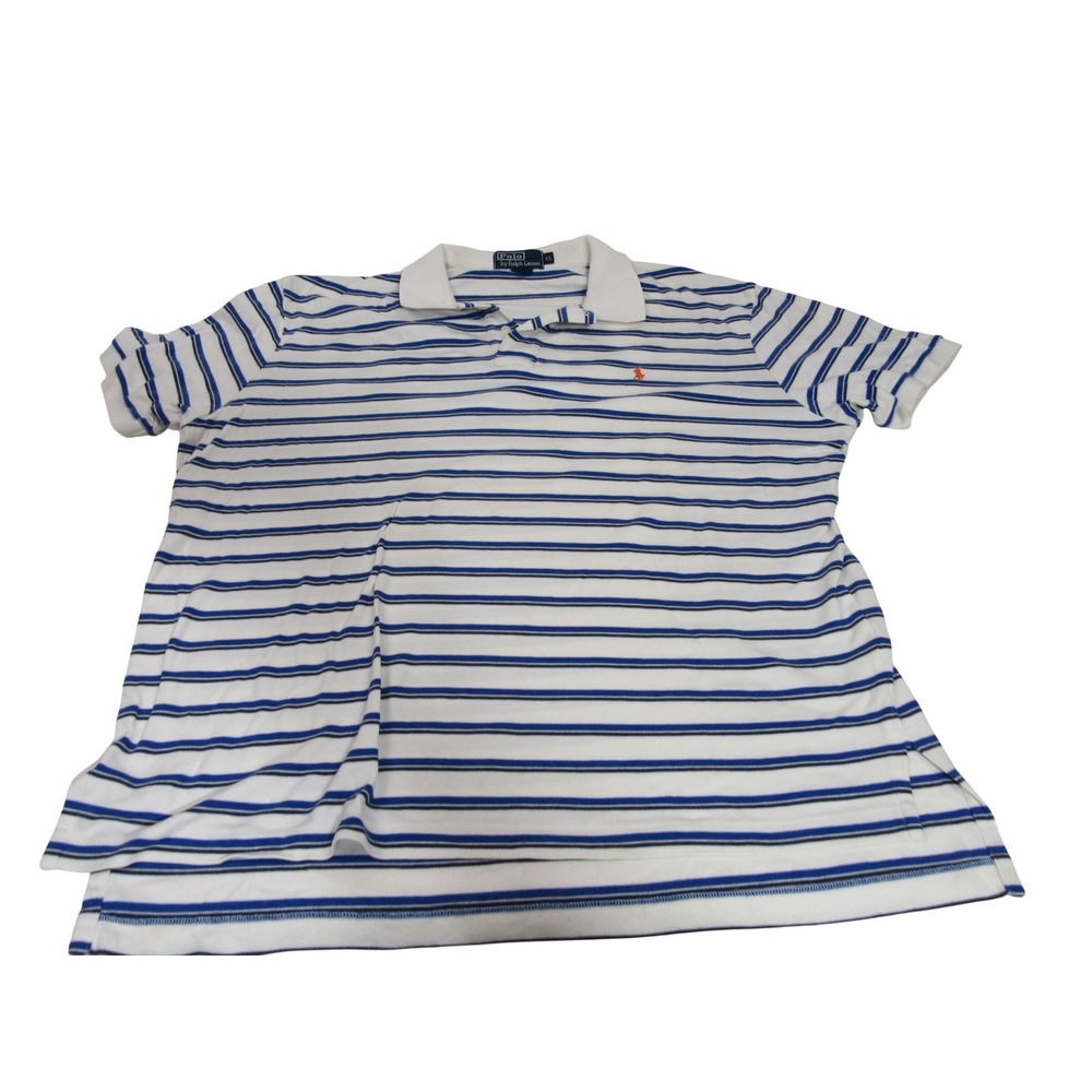 Polo Ralph Lauren Mens XL Blue White Striped Short Sleeve Cotton Polo Shirt